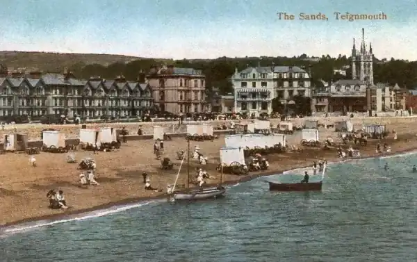 Drawing of Teignmouth's beach during the Victorian period.