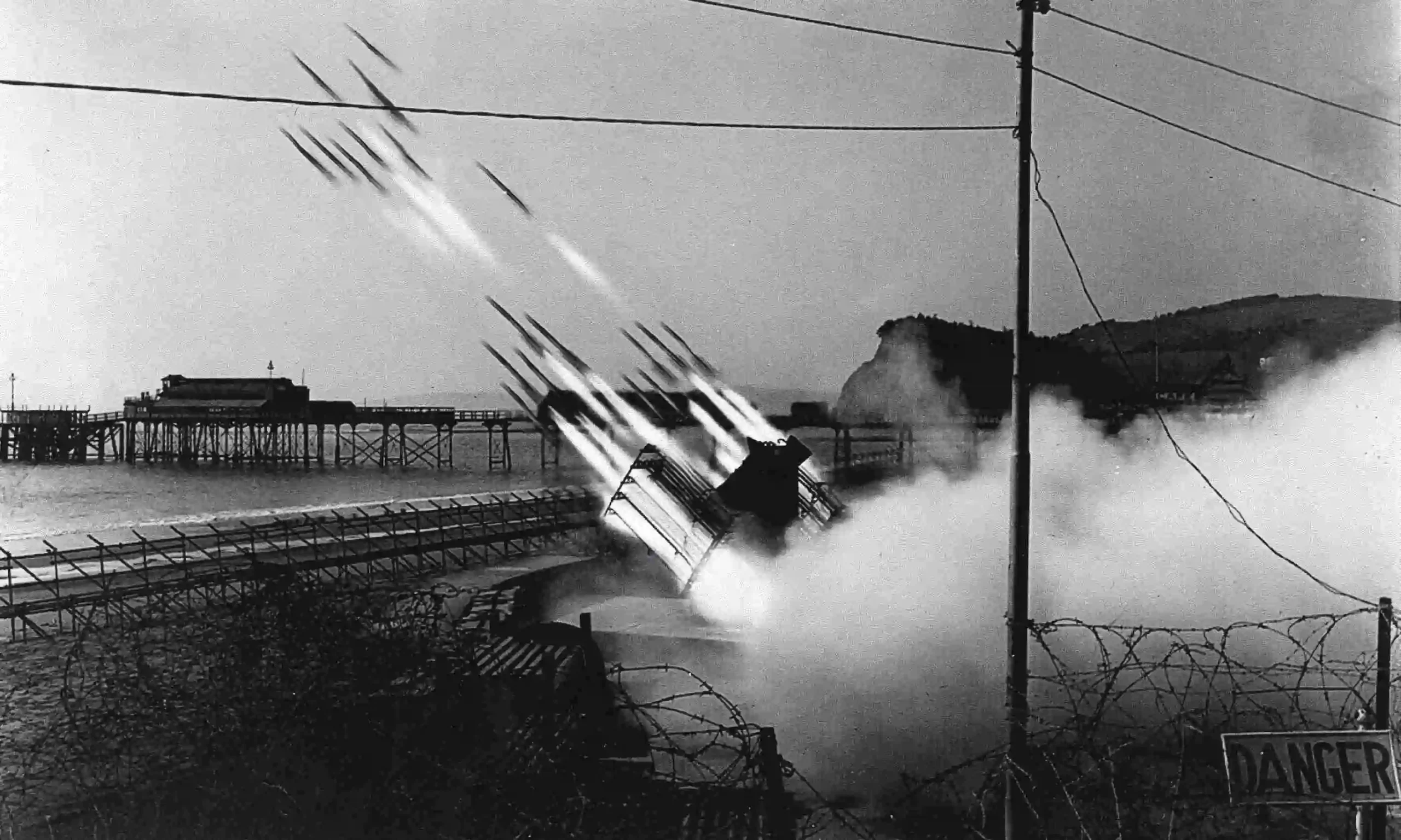 Anti-Aircraft gun firing on Teignmouth's promenade.