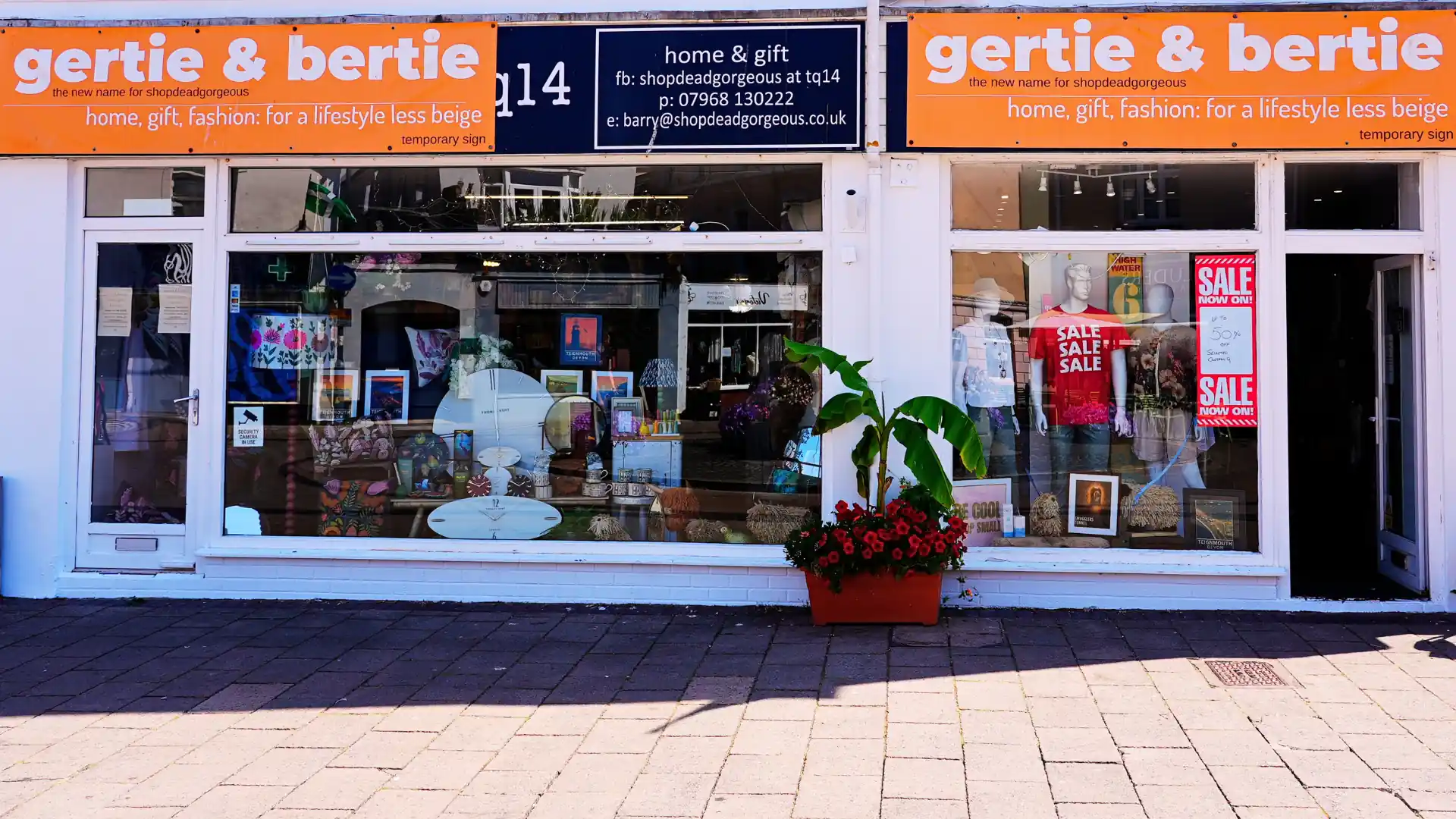 Outside view of Gertie & Bertie in Teignmouth Triangle.